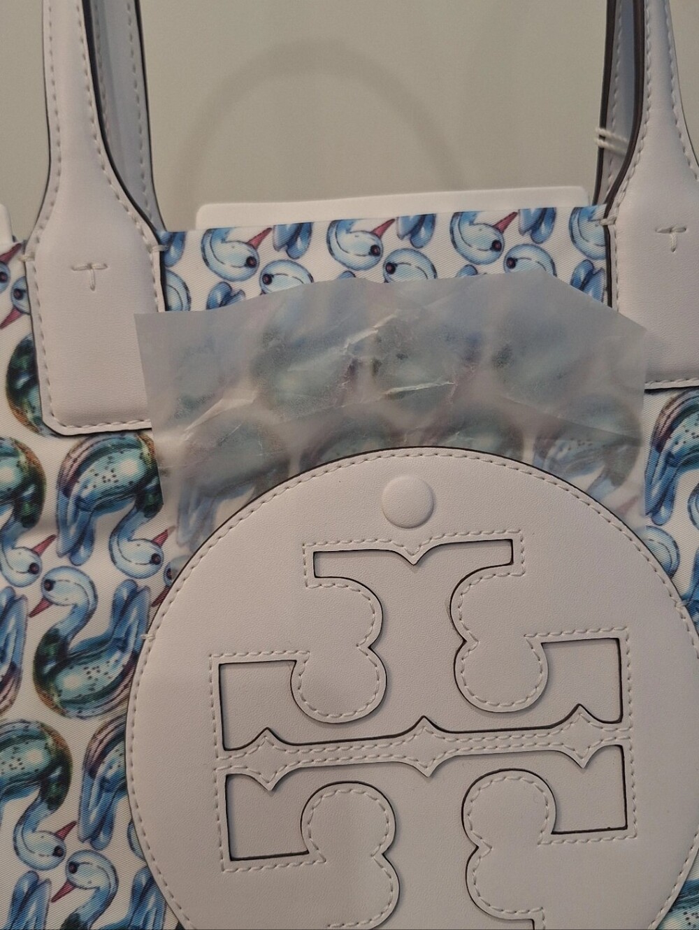 Tory Burch Small Ella Blue & White Swan Tote NWT - Picture 6 of 9